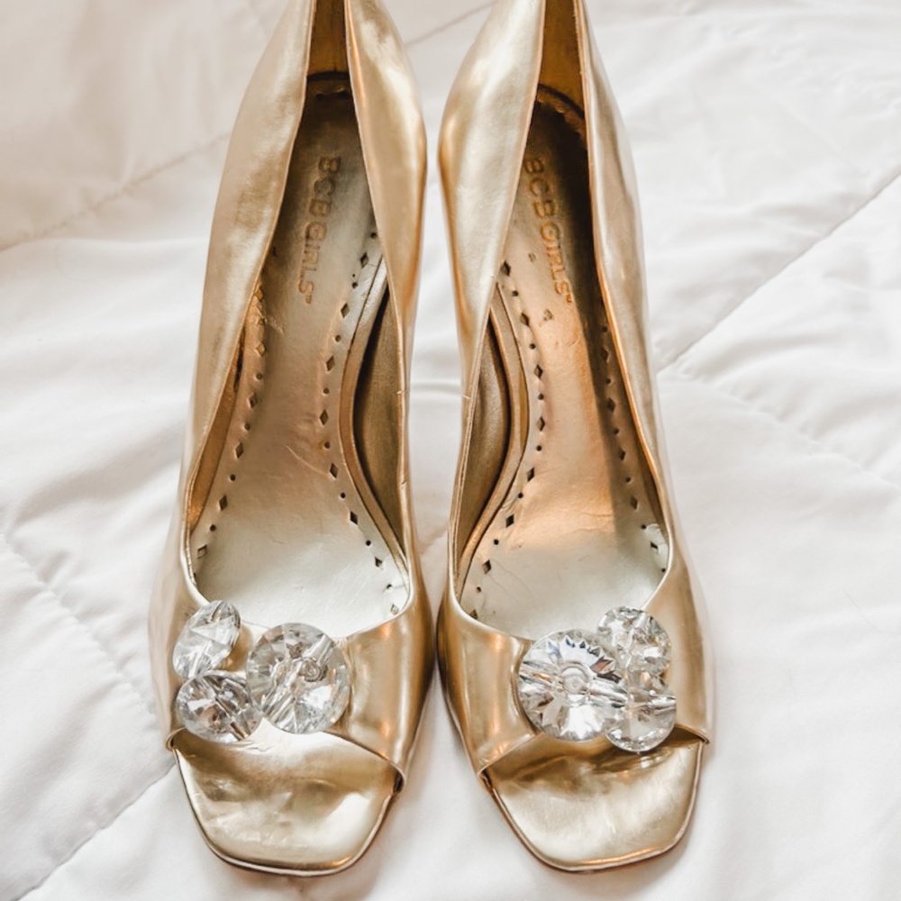 BCBGirls Champagne Heels with Gem Stones - Size 7.5